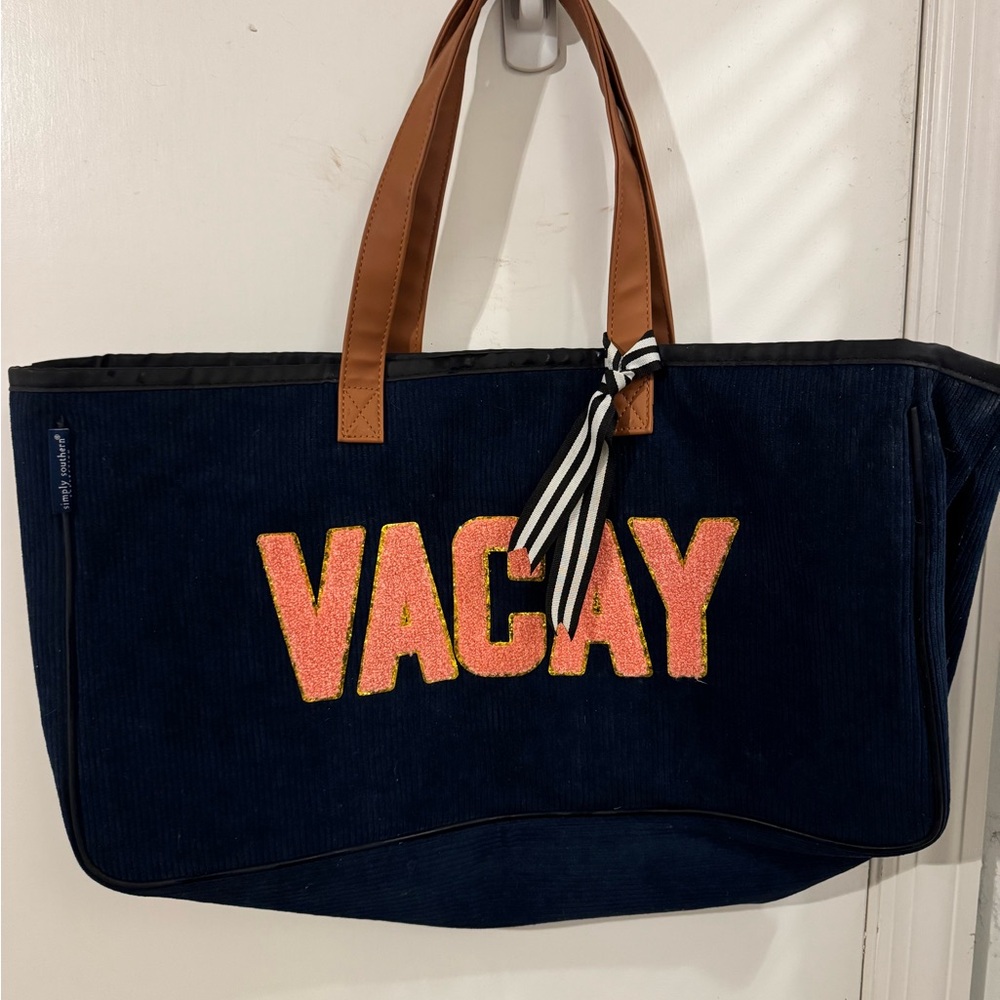 Simply Southern Stylish Navy and Brown Tote Bag